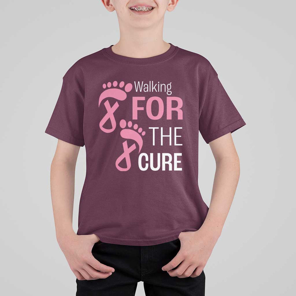 Breast Cancer Awareness T Shirt For Kid Walking For The Cure Pink Ribbon Footprints TS11 Maroon Print Your Wear
