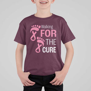 Breast Cancer Awareness T Shirt For Kid Walking For The Cure Pink Ribbon Footprints TS11 Maroon Print Your Wear