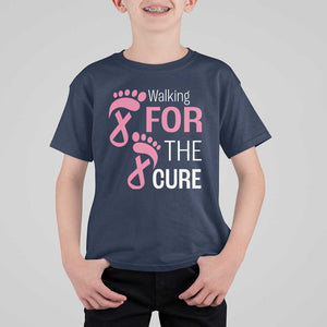 Breast Cancer Awareness T Shirt For Kid Walking For The Cure Pink Ribbon Footprints TS11 Navy Print Your Wear