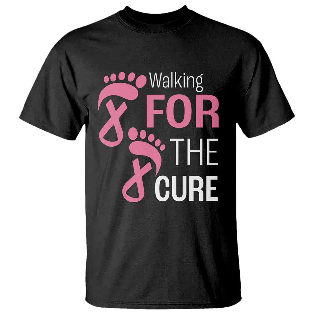 Breast Cancer Awareness T Shirt Walking For The Cure Pink Ribbon Footprints TS11 Black Print Your Wear