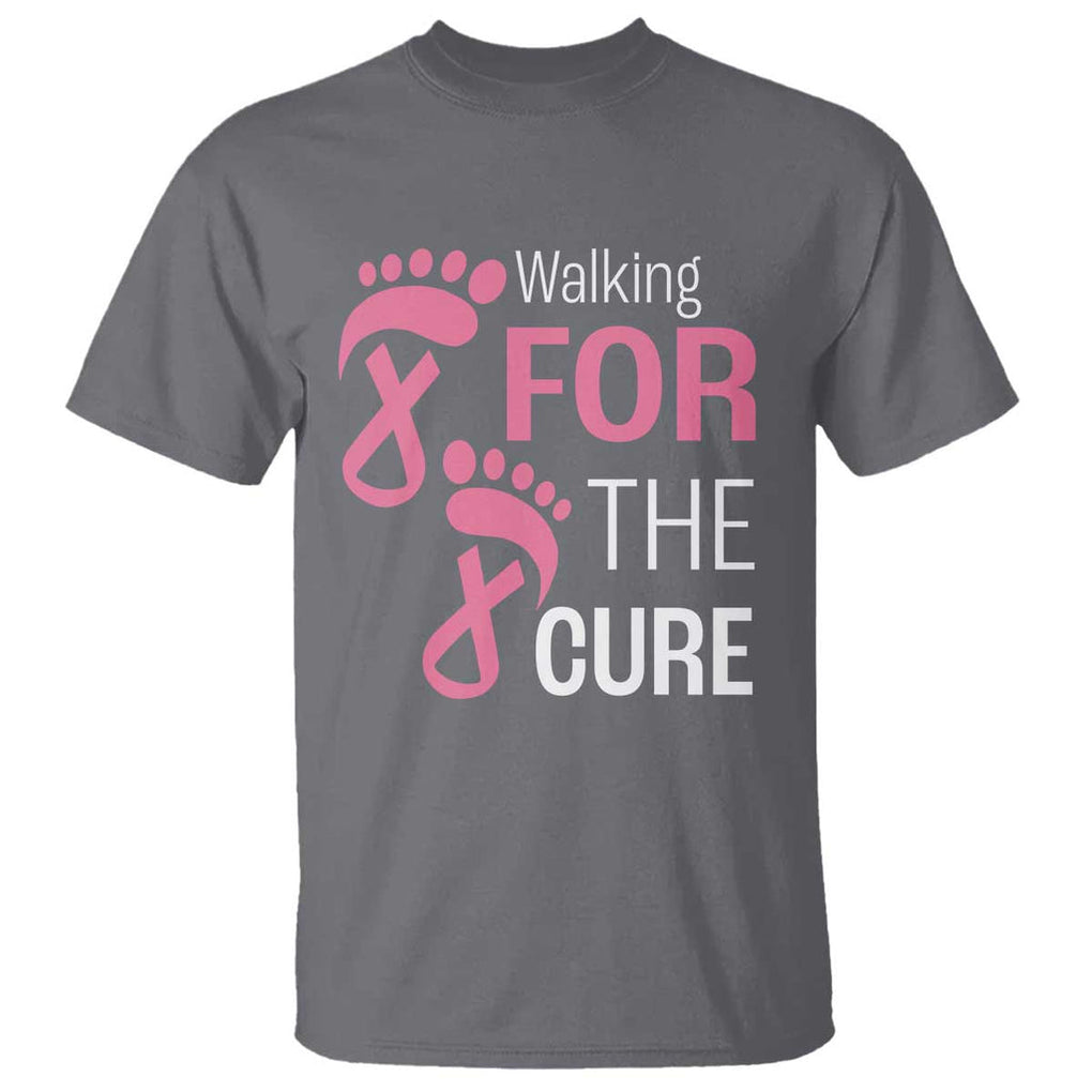 Breast Cancer Awareness T Shirt Walking For The Cure Pink Ribbon Footprints TS11 Charcoal Print Your Wear