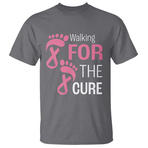Breast Cancer Awareness T Shirt Walking For The Cure Pink Ribbon Footprints TS11 Charcoal Print Your Wear