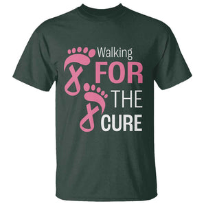 Breast Cancer Awareness T Shirt Walking For The Cure Pink Ribbon Footprints TS11 Dark Forest Green Print Your Wear