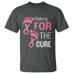 Breast Cancer Awareness T Shirt Walking For The Cure Pink Ribbon Footprints TS11 Dark Heather Print Your Wear
