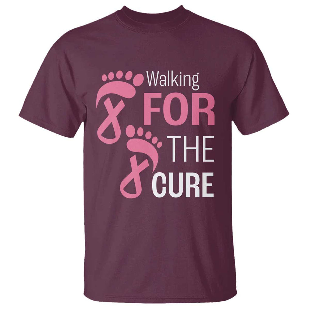 Breast Cancer Awareness T Shirt Walking For The Cure Pink Ribbon Footprints TS11 Maroon Print Your Wear