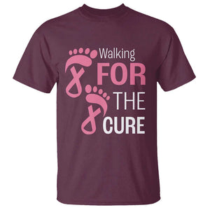 Breast Cancer Awareness T Shirt Walking For The Cure Pink Ribbon Footprints TS11 Maroon Print Your Wear