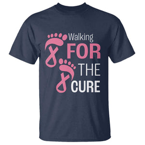 Breast Cancer Awareness T Shirt Walking For The Cure Pink Ribbon Footprints TS11 Navy Print Your Wear