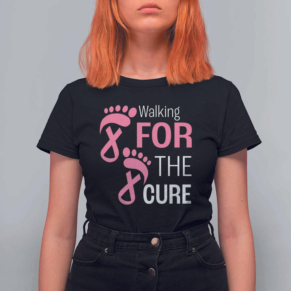 Breast Cancer Awareness T Shirt For Women Walking For The Cure Pink Ribbon Footprints TS11 Black Print Your Wear