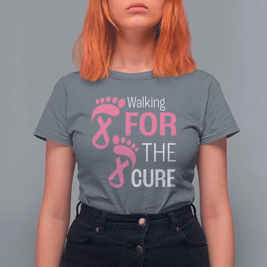 Breast Cancer Awareness T Shirt For Women Walking For The Cure Pink Ribbon Footprints TS11 Charcoal Print Your Wear