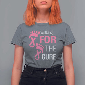 Breast Cancer Awareness T Shirt For Women Walking For The Cure Pink Ribbon Footprints TS11 Charcoal Print Your Wear