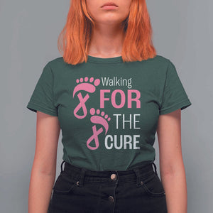Breast Cancer Awareness T Shirt For Women Walking For The Cure Pink Ribbon Footprints TS11 Dark Forest Green Print Your Wear