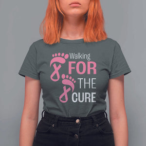 Breast Cancer Awareness T Shirt For Women Walking For The Cure Pink Ribbon Footprints TS11 Dark Heather Print Your Wear