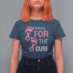 Breast Cancer Awareness T Shirt For Women Walking For The Cure Pink Ribbon Footprints TS11 Navy Print Your Wear