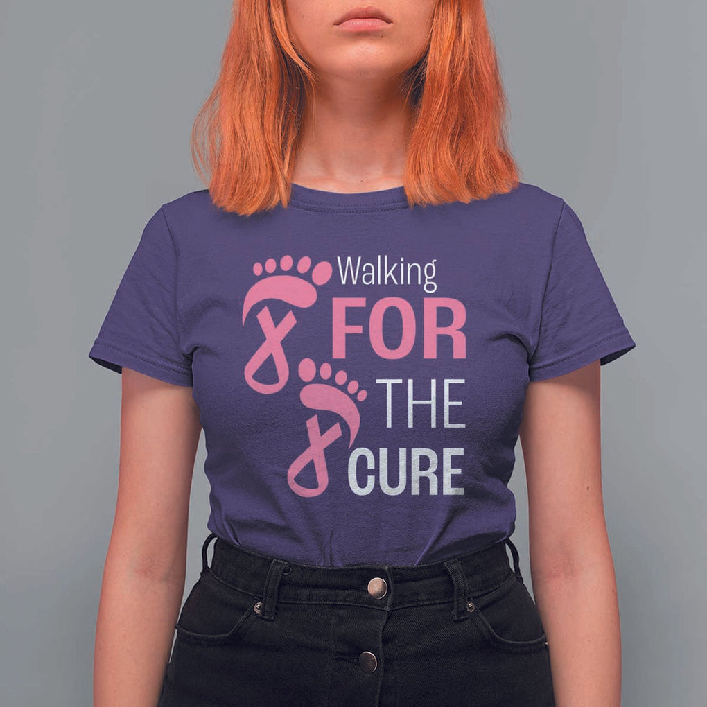 Breast Cancer Awareness T Shirt For Women Walking For The Cure Pink Ribbon Footprints TS11 Purple Print Your Wear
