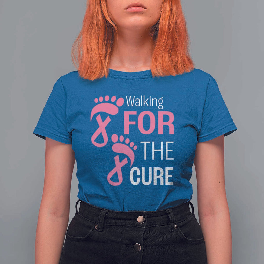 Breast Cancer Awareness T Shirt For Women Walking For The Cure Pink Ribbon Footprints TS11 Royal Blue Print Your Wear