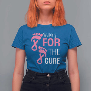 Breast Cancer Awareness T Shirt For Women Walking For The Cure Pink Ribbon Footprints TS11 Royal Blue Print Your Wear