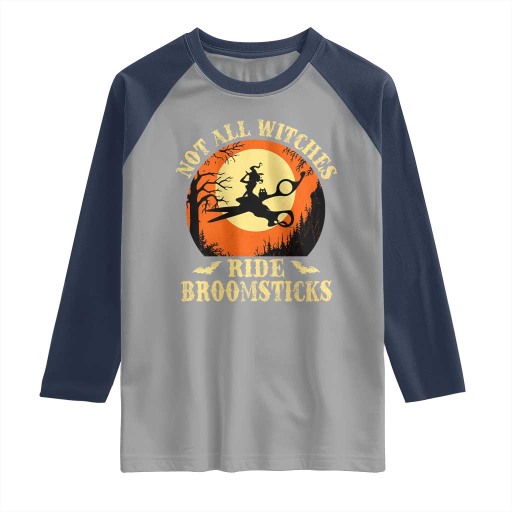 Funny Lesbian Witch Halloween Raglan Shirt Not All Witches Ride Broomsticks TS11 Sport Gray Navy Print Your Wear