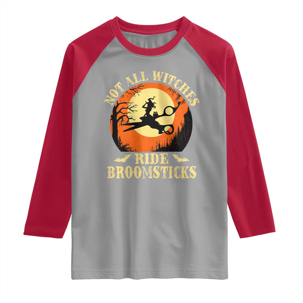 Funny Lesbian Witch Halloween Raglan Shirt Not All Witches Ride Broomsticks TS11 Sport Gray Red Print Your Wear
