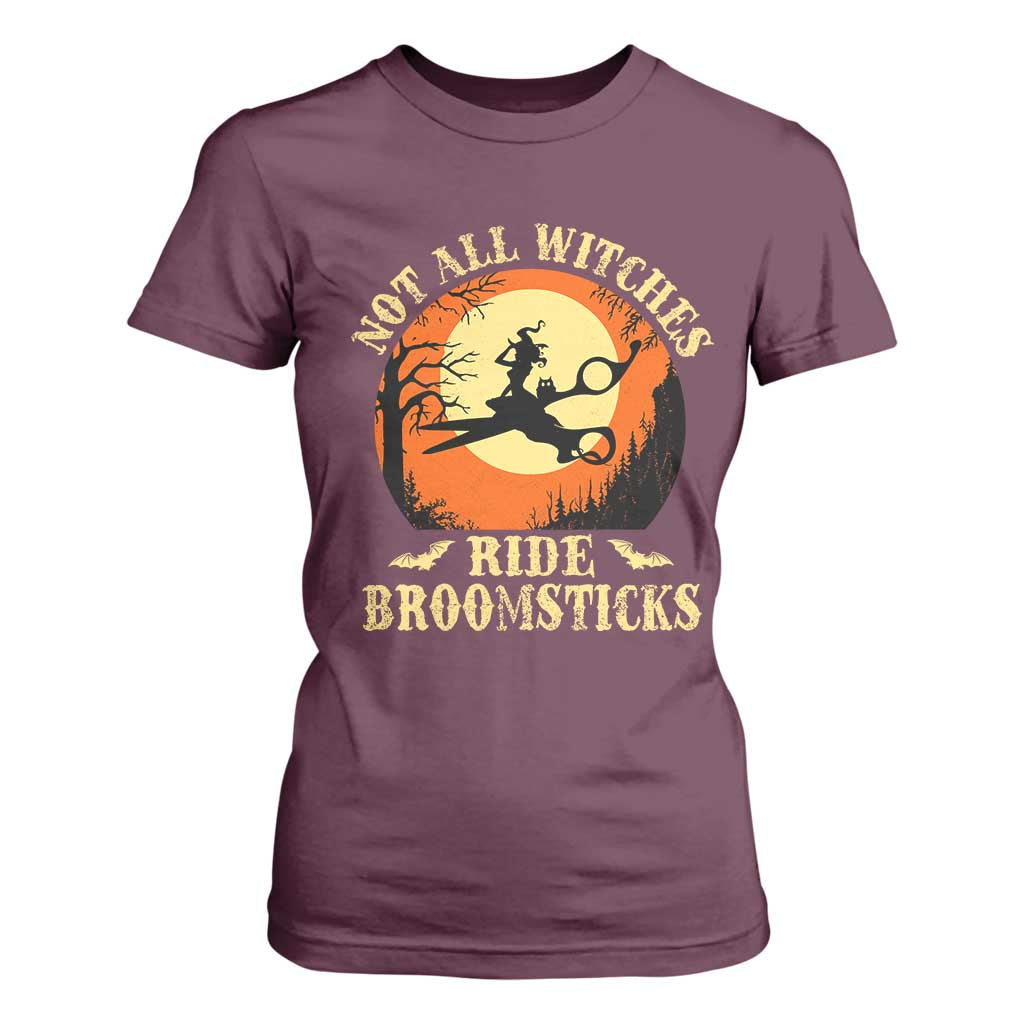 Funny Lesbian Witch Halloween T Shirt For Women Not All Witches Ride Broomsticks TS11 Maroon Print Your Wear