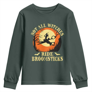 Funny Lesbian Witch Halloween Youth Sweatshirt Not All Witches Ride Broomsticks TS11 Dark Forest Green Print Your Wear