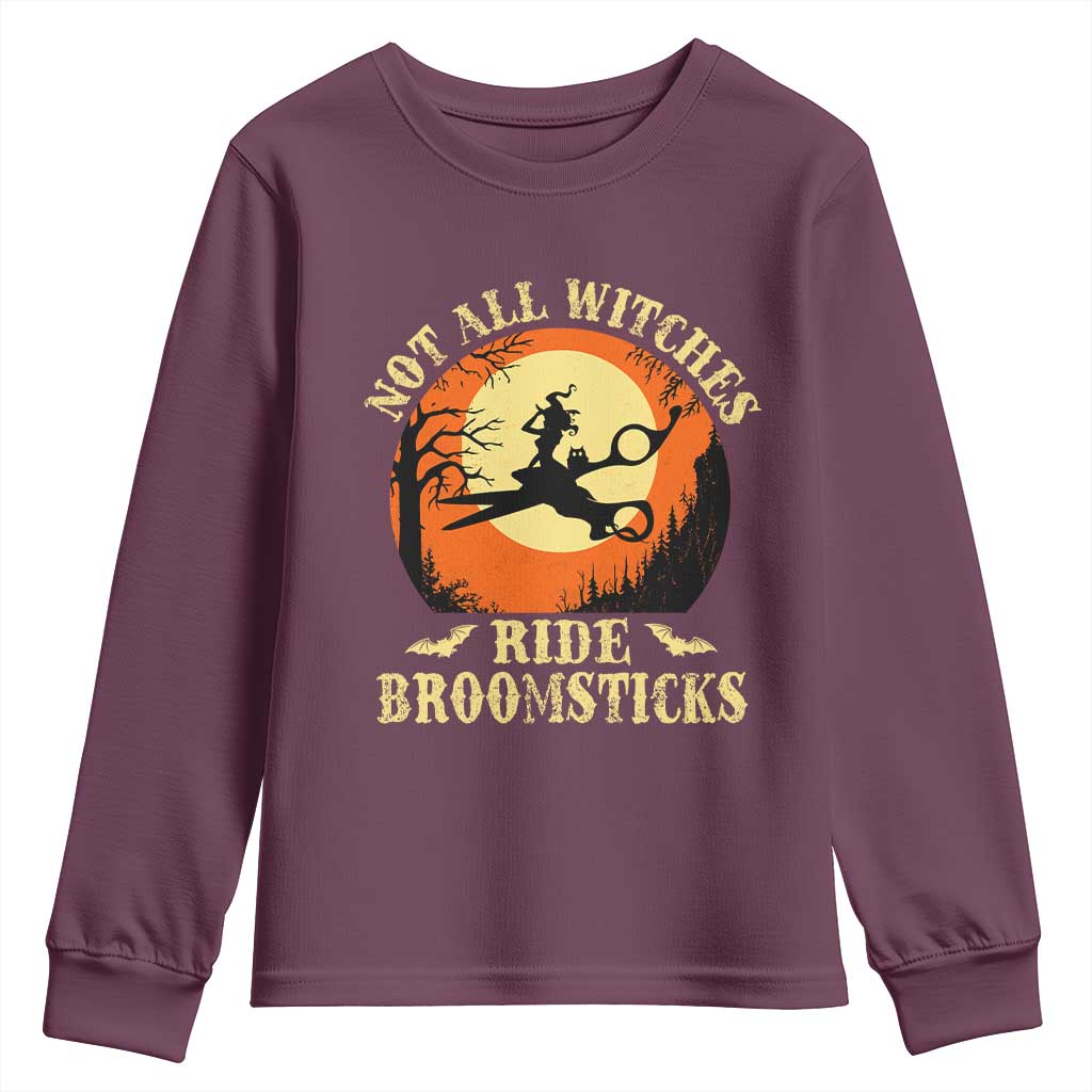 Funny Lesbian Witch Halloween Youth Sweatshirt Not All Witches Ride Broomsticks TS11 Maroon Print Your Wear
