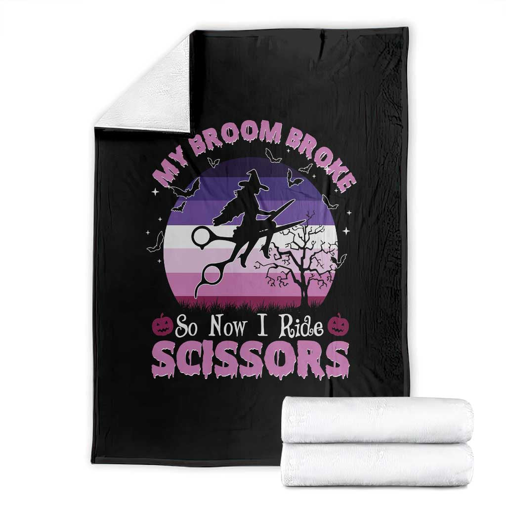 Funny Lesbian Witch Halloween Throw Blanket My Broom Broke So Now I Ride Scissors TS11 Black Print Your Wear