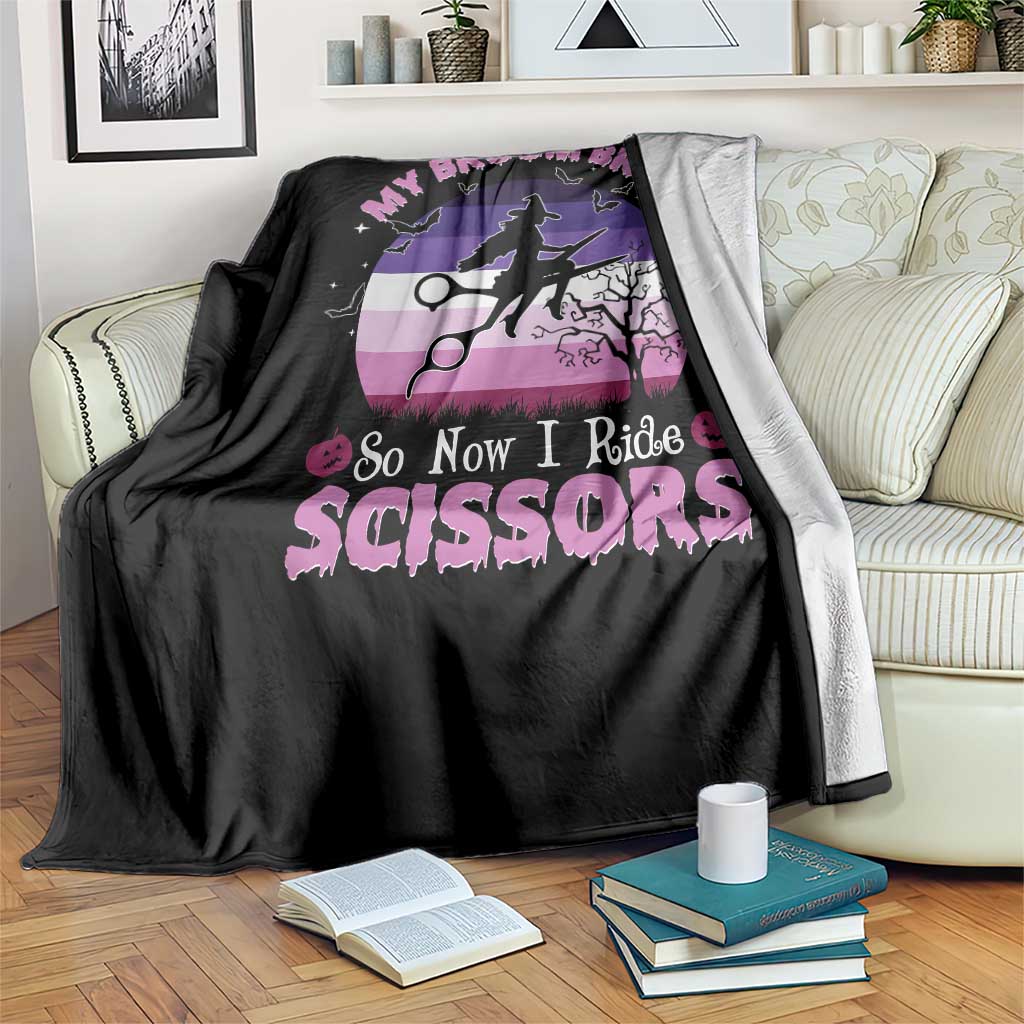Funny Lesbian Witch Halloween Throw Blanket My Broom Broke So Now I Ride Scissors TS11 Print Your Wear