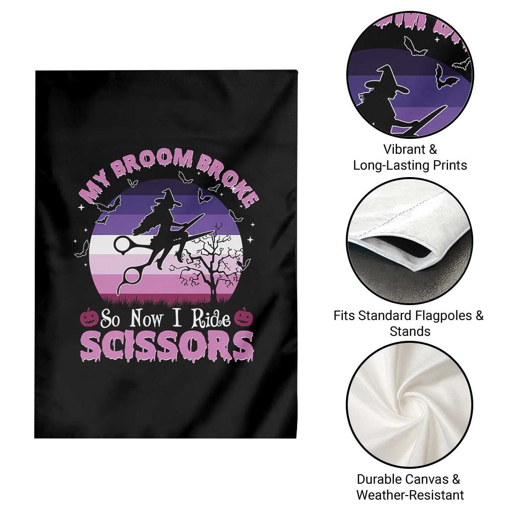 Funny Lesbian Witch Halloween Garden Flag My Broom Broke So Now I Ride Scissors TS11 Print Your Wear
