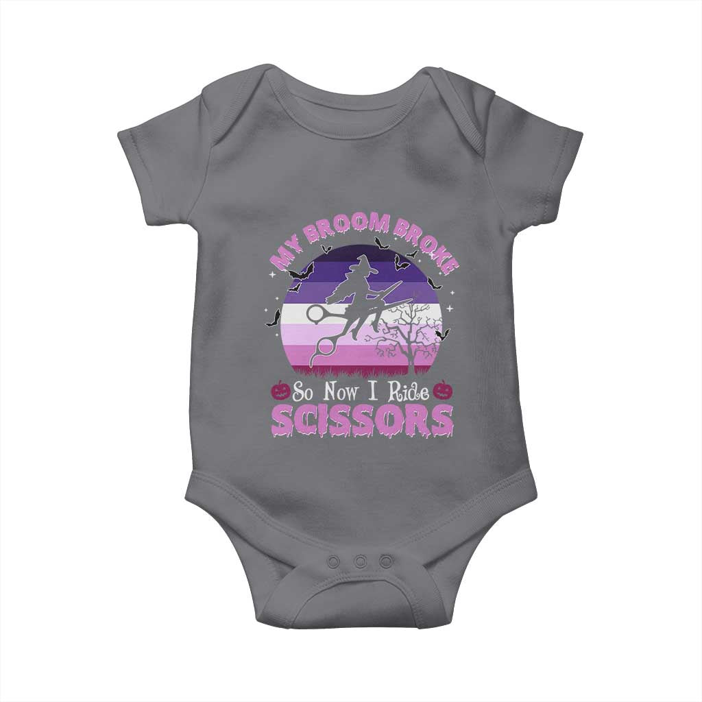 Funny Lesbian Witch Halloween Baby Onesie My Broom Broke So Now I Ride Scissors TS11 Charcoal Print Your Wear