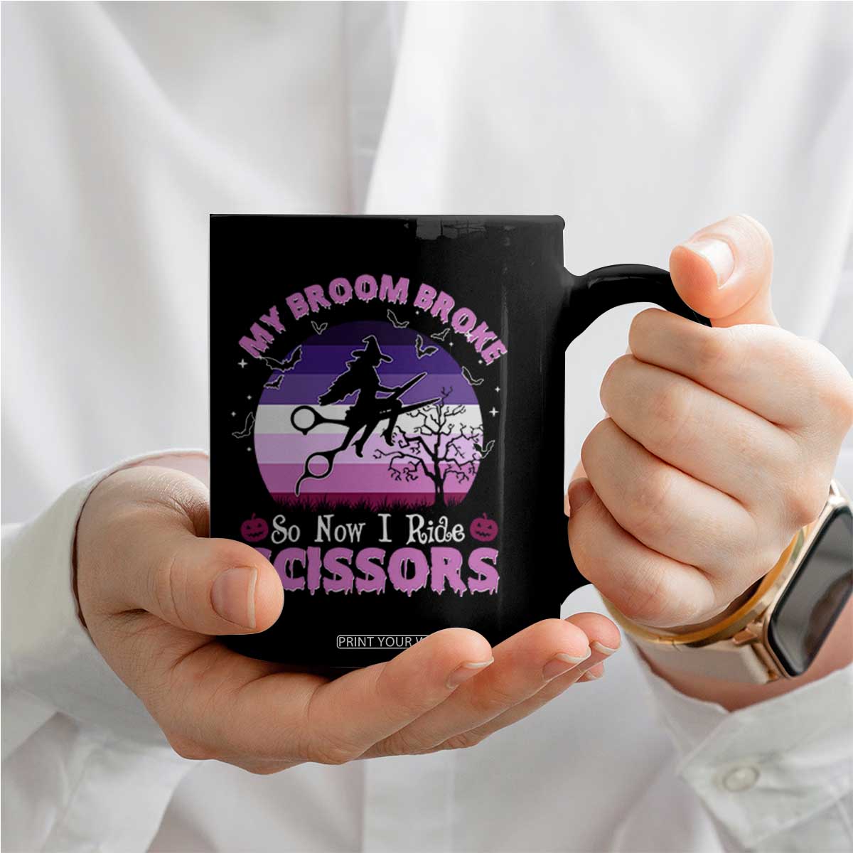 Funny Lesbian Witch Halloween Coffee Mug My Broom Broke So Now I Ride Scissors TS11 Print Your Wear