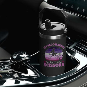 Funny Lesbian Witch Halloween Flip Straw Tumbler My Broom Broke So Now I Ride Scissors TS11 Print Your Wear