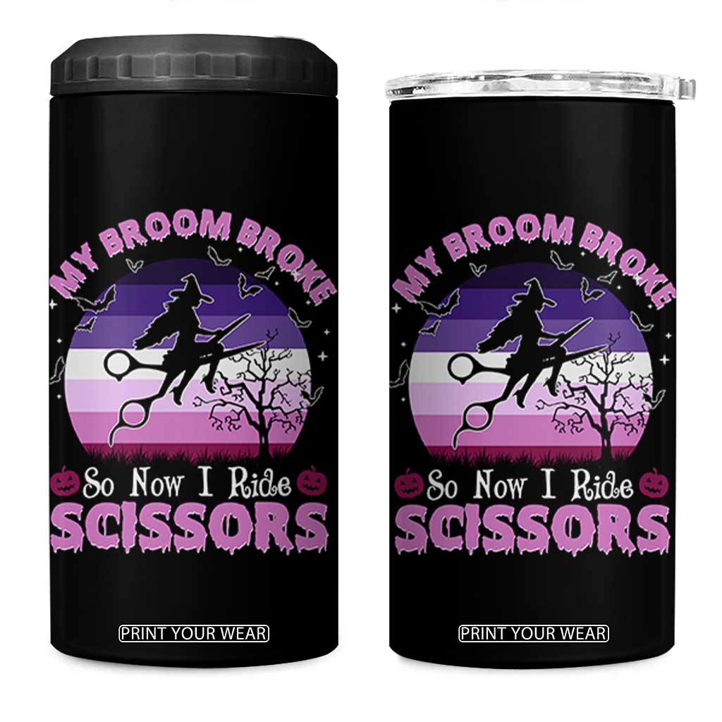 Funny Lesbian Witch Halloween 4 in 1 Can Cooler Tumbler My Broom Broke So Now I Ride Scissors TS11 One Size: 16 oz Black Print Your Wear