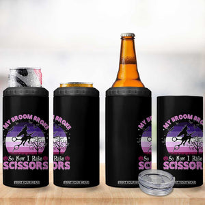 Funny Lesbian Witch Halloween 4 in 1 Can Cooler Tumbler My Broom Broke So Now I Ride Scissors TS11 Print Your Wear