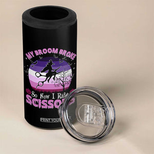Funny Lesbian Witch Halloween 4 in 1 Can Cooler Tumbler My Broom Broke So Now I Ride Scissors TS11 Print Your Wear