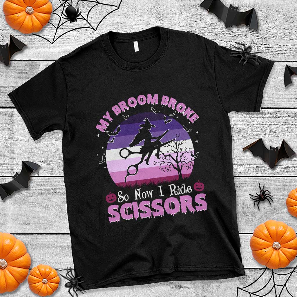 Funny Lesbian Witch Halloween T Shirt My Broom Broke So Now I Ride Scissors TS11 Black Print Your Wear