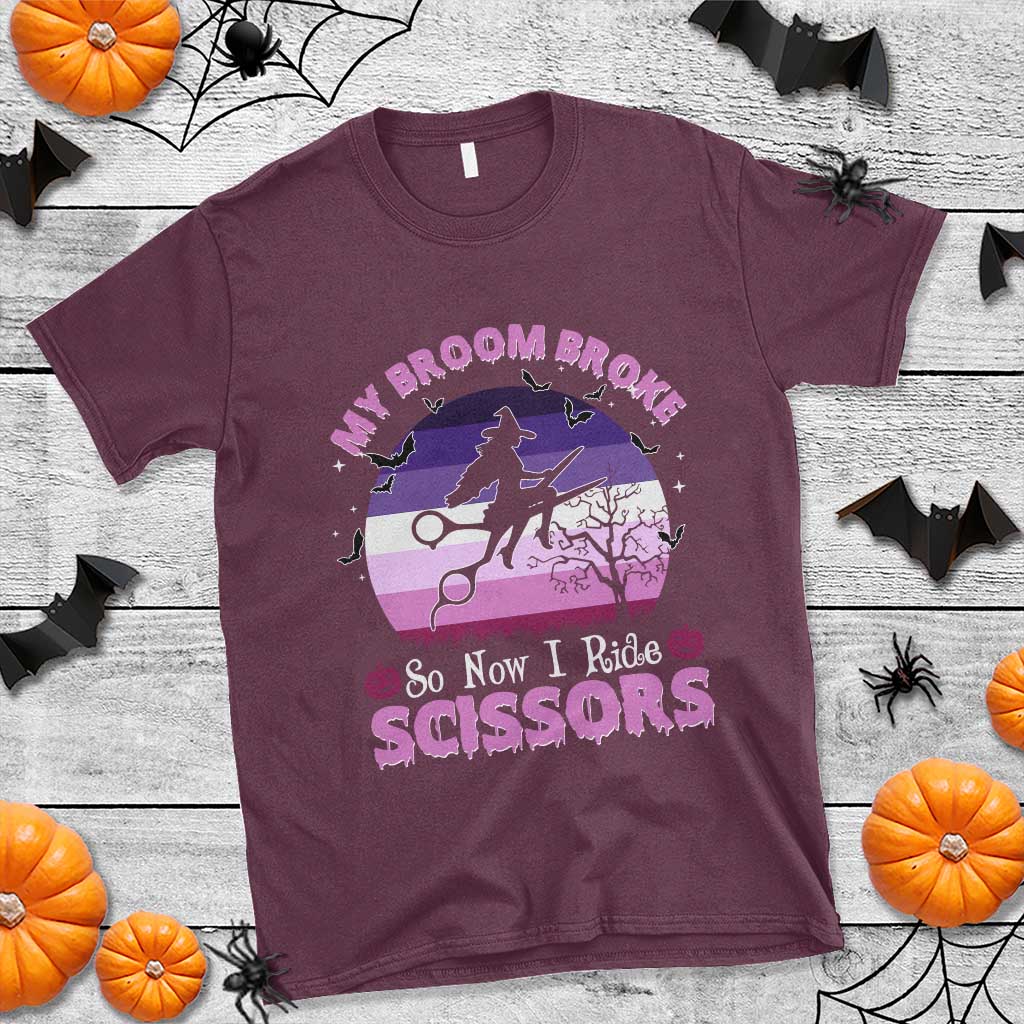 Funny Lesbian Witch Halloween T Shirt My Broom Broke So Now I Ride Scissors TS11 Maroon Print Your Wear