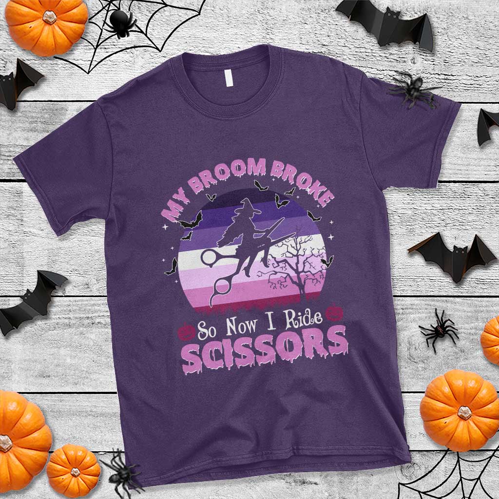 Funny Lesbian Witch Halloween T Shirt My Broom Broke So Now I Ride Scissors TS11 Purple Print Your Wear