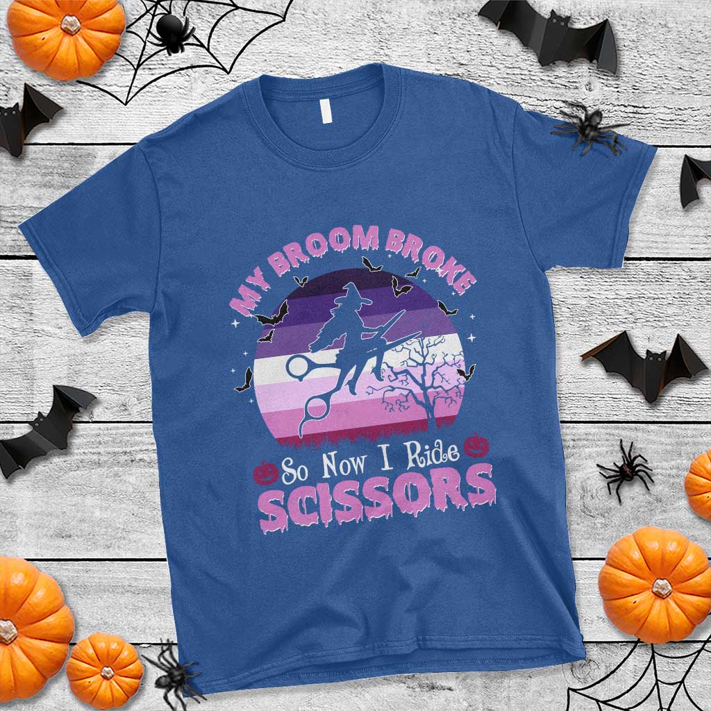 Funny Lesbian Witch Halloween T Shirt My Broom Broke So Now I Ride Scissors TS11 Royal Blue Print Your Wear