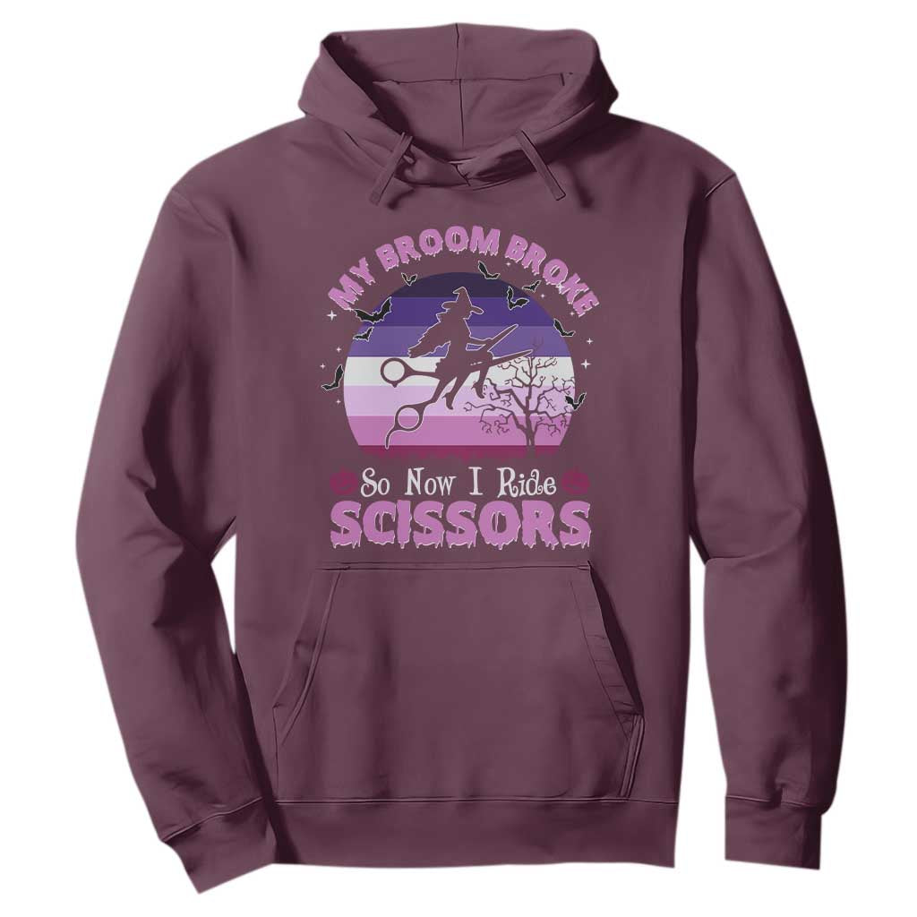 Funny Lesbian Witch Halloween Hoodie My Broom Broke So Now I Ride Scissors TS11 Maroon Print Your Wear