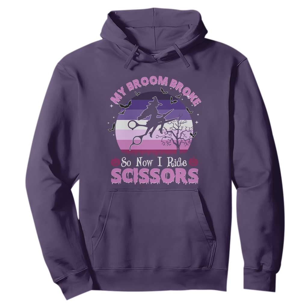 Funny Lesbian Witch Halloween Hoodie My Broom Broke So Now I Ride Scissors TS11 Purple Print Your Wear