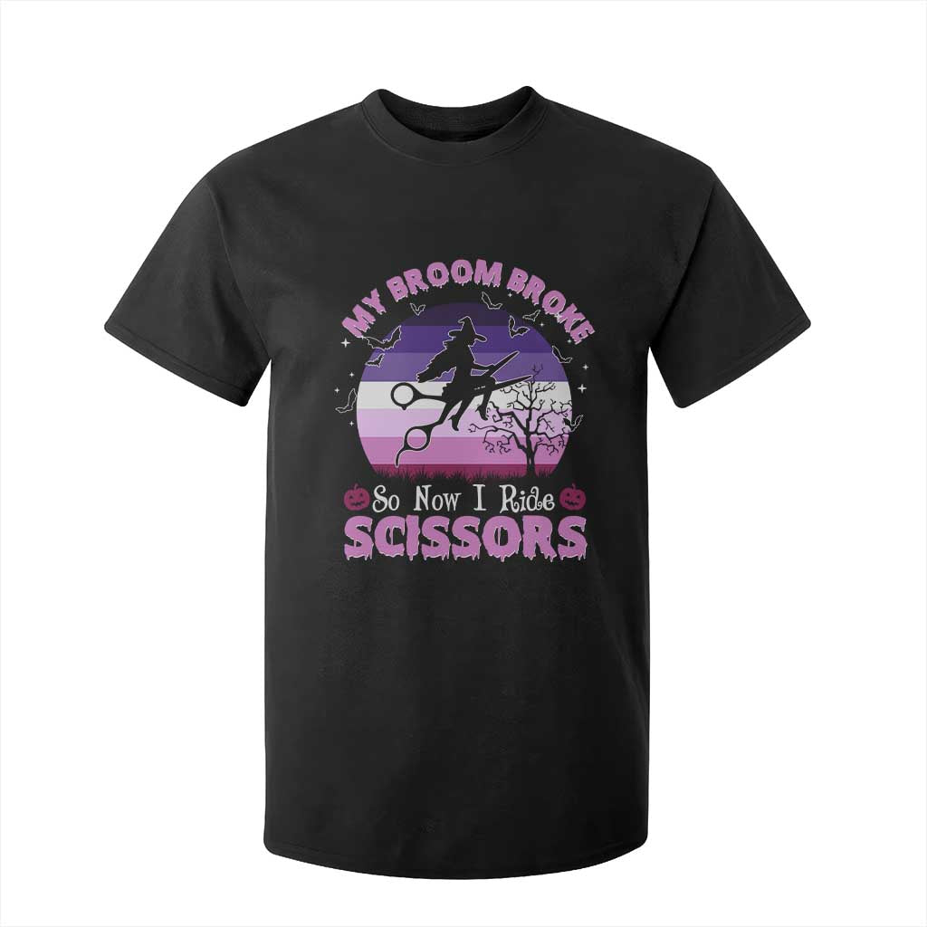 Funny Lesbian Witch Halloween T Shirt For Kid My Broom Broke So Now I Ride Scissors TS11 Black Print Your Wear
