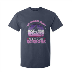 Funny Lesbian Witch Halloween T Shirt For Kid My Broom Broke So Now I Ride Scissors TS11 Navy Print Your Wear