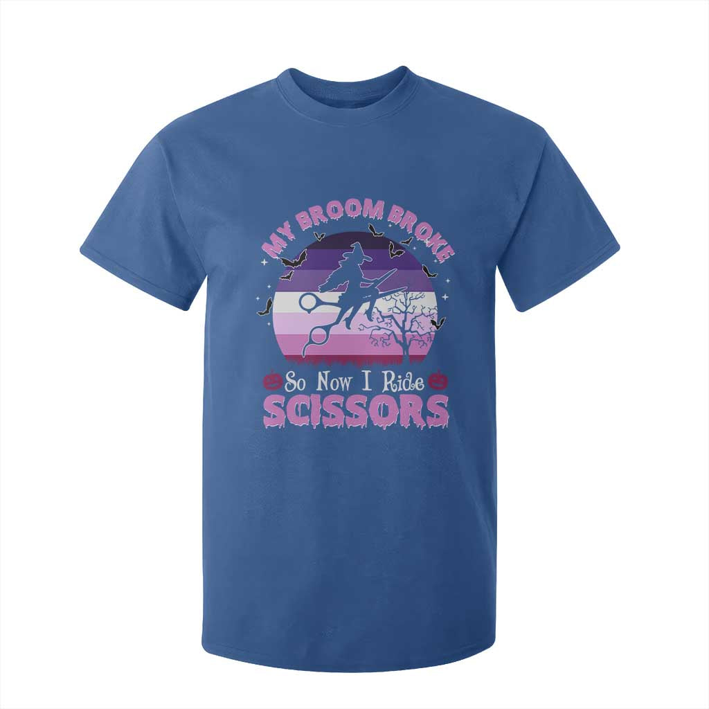Funny Lesbian Witch Halloween T Shirt For Kid My Broom Broke So Now I Ride Scissors TS11 Royal Blue Print Your Wear