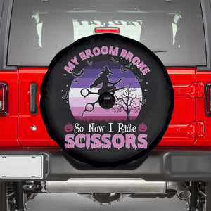 Funny Lesbian Witch Halloween Spare Tire Cover My Broom Broke So Now I Ride Scissors TS11 Black Print Your Wear