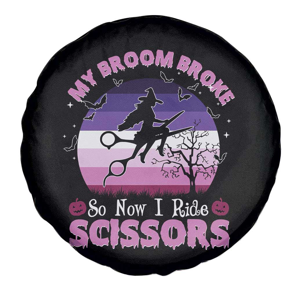 Funny Lesbian Witch Halloween Spare Tire Cover My Broom Broke So Now I Ride Scissors TS11 Print Your Wear