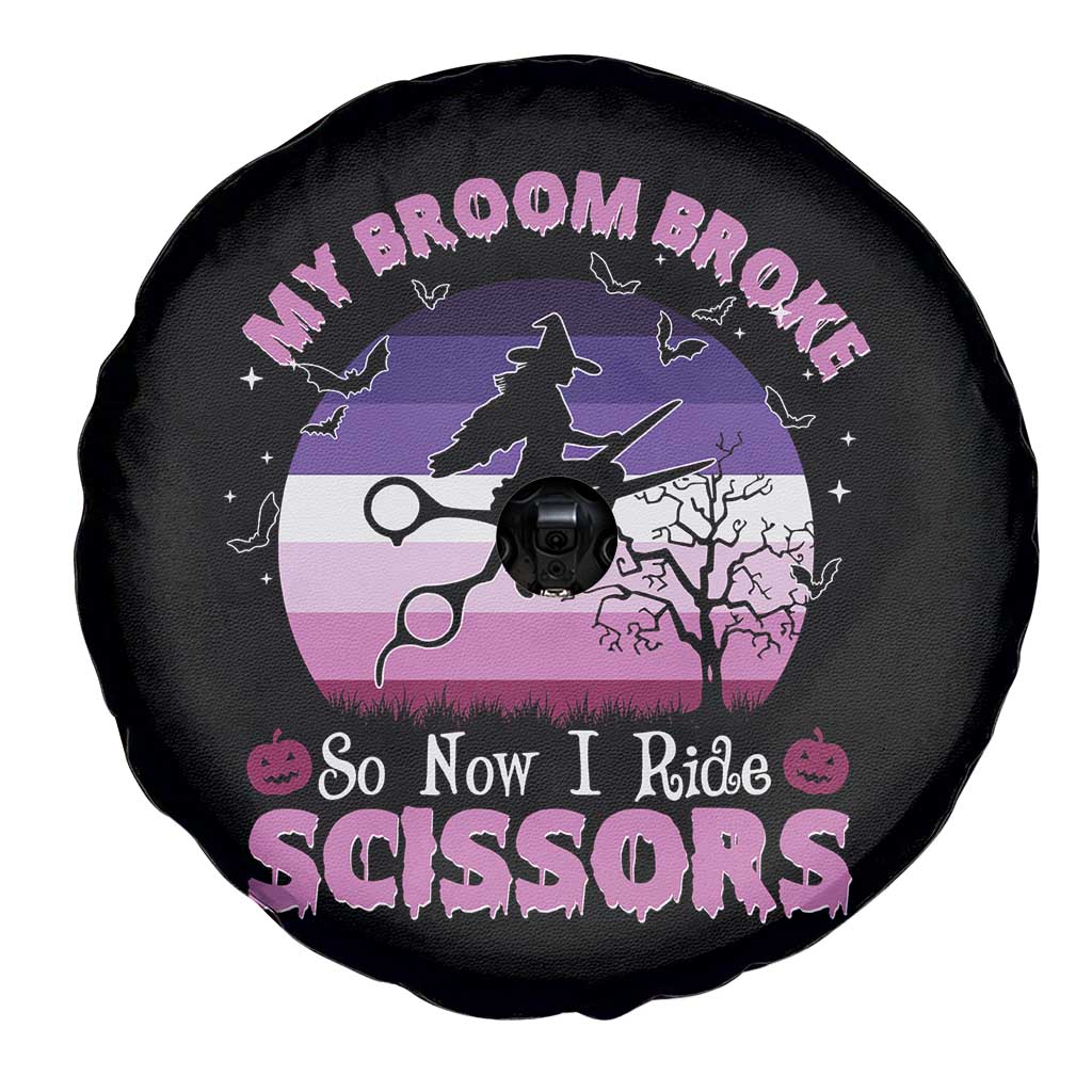 Funny Lesbian Witch Halloween Spare Tire Cover My Broom Broke So Now I Ride Scissors TS11 Print Your Wear