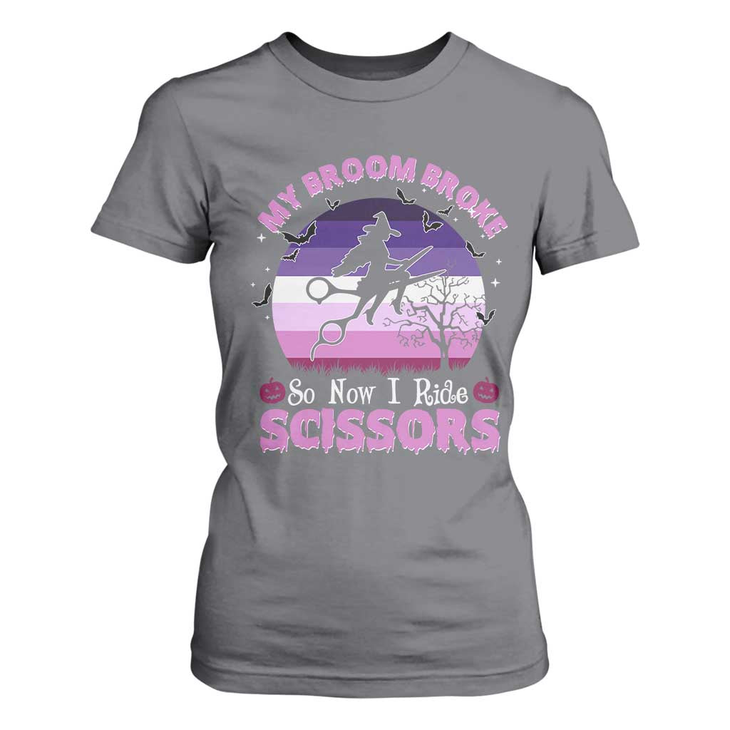 Funny Lesbian Witch Halloween T Shirt For Women My Broom Broke So Now I Ride Scissors TS11 Charcoal Print Your Wear