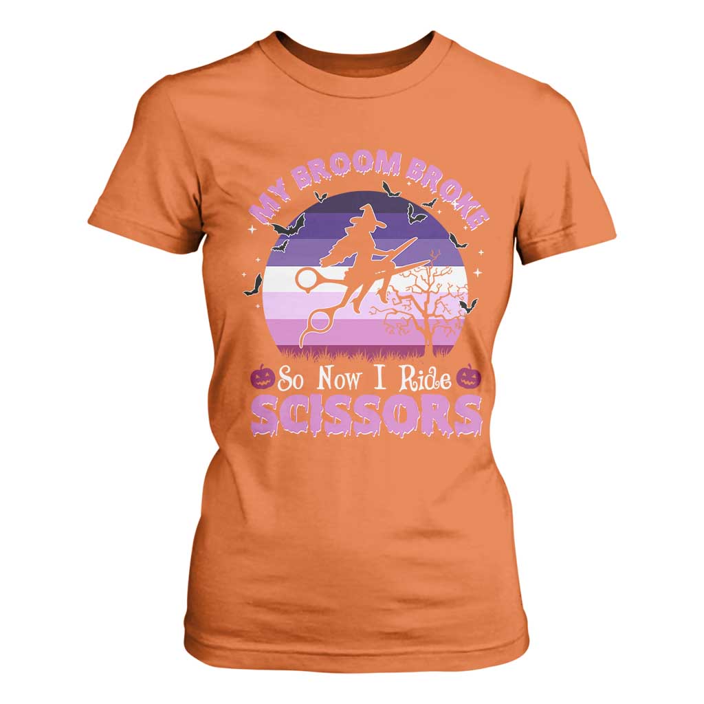 Funny Lesbian Witch Halloween T Shirt For Women My Broom Broke So Now I Ride Scissors TS11 Orange Print Your Wear