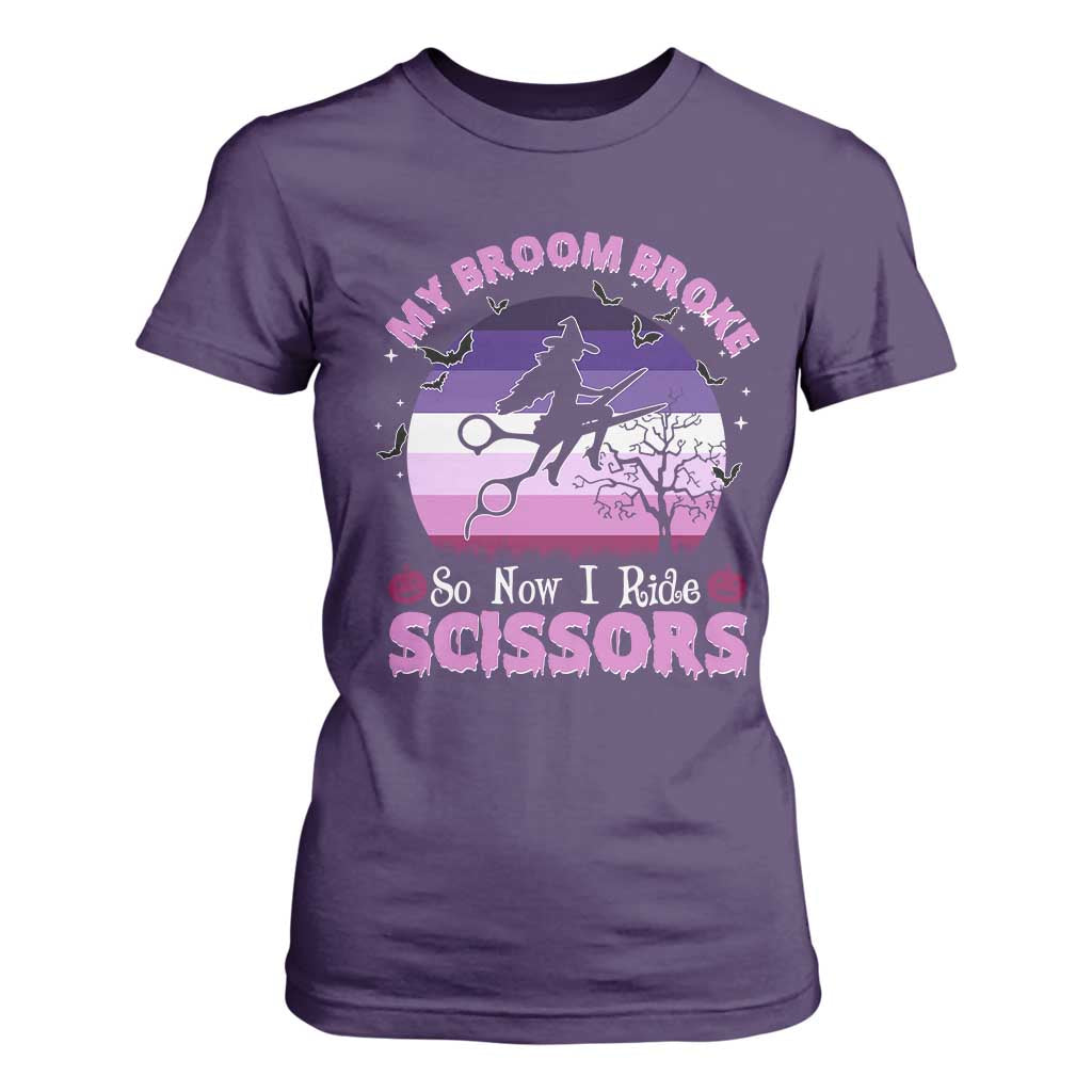 Funny Lesbian Witch Halloween T Shirt For Women My Broom Broke So Now I Ride Scissors TS11 Purple Print Your Wear