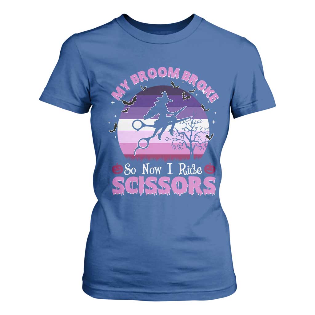Funny Lesbian Witch Halloween T Shirt For Women My Broom Broke So Now I Ride Scissors TS11 Royal Blue Print Your Wear